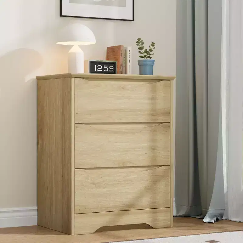 3-Drawer Wooden Tall Dresser, Modern Chest of Drawers with Deep Storage & Wide Top, Long Storage Closet for Bedroom, Living Room, Hallway & Kids Room