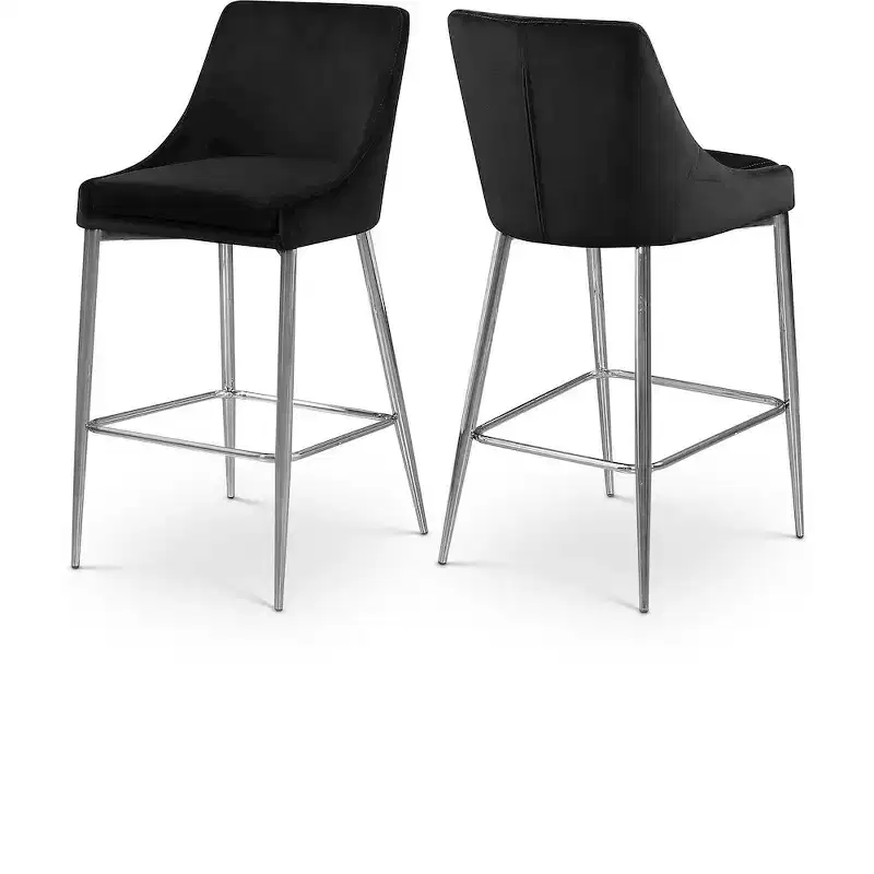 Meridian Furniture,Karina Black Velvet Stool, Set of 2