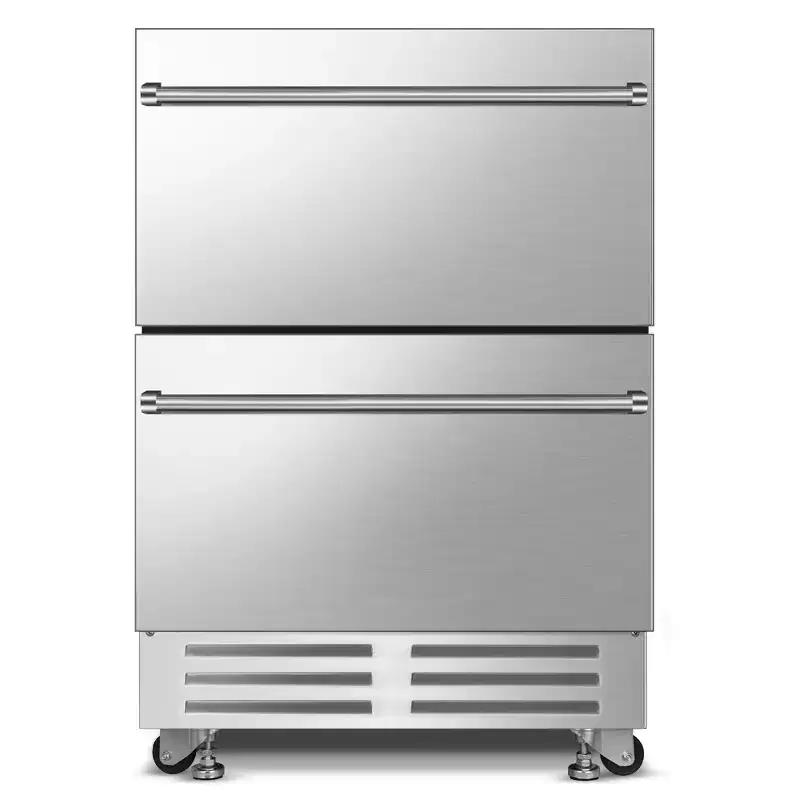 Denjol Stainless Steel Outdoor Double Drawer Fridge - 23.4 in. 4.9 cu.ft. Weatherproof Beverage Cooler