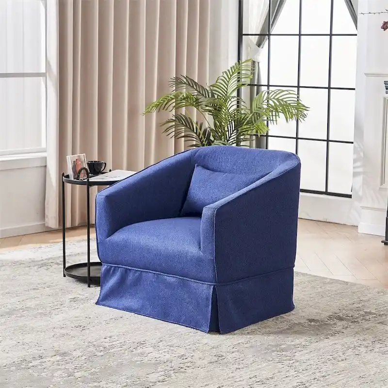 Swivel Barrel Chair with Ottoman and Black Metal Base