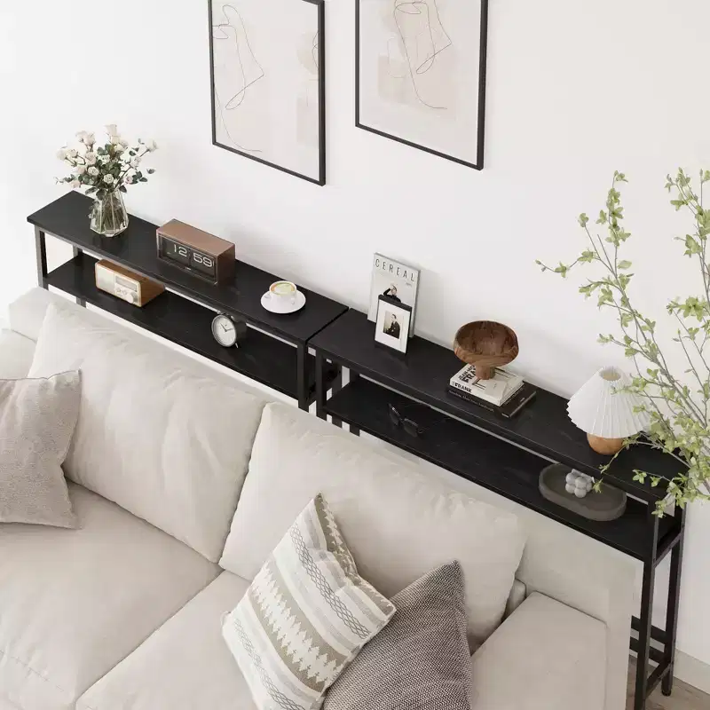 5.9 Narrow Console Table C Black 2-Tier Adjustable Sofa Table (for Living Room/Entryway/Hallway)