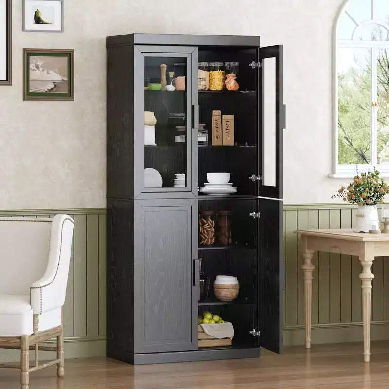 Freestanding Wood Pantry Cabinet with Shelves & Doors – Large Kitchen Storage