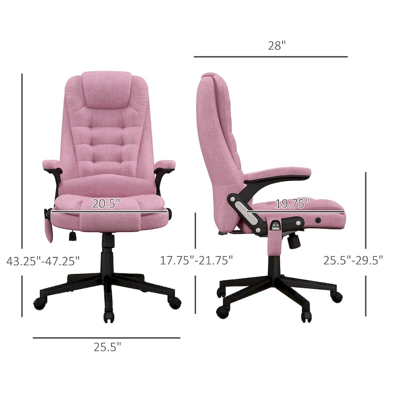 HOMCOM 6 Point Vibrating Massage Office Chair with Heat, Linen High Back Executive Office Chair with Reclining Backrest