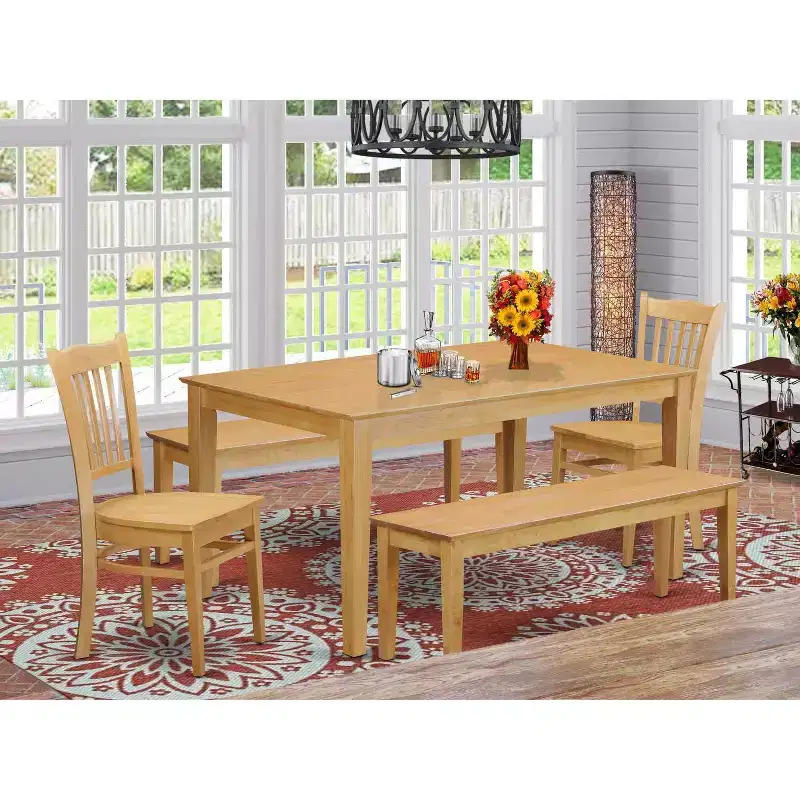 Natural Oak 5-Piece Rectangle Dining Set, Seats 4