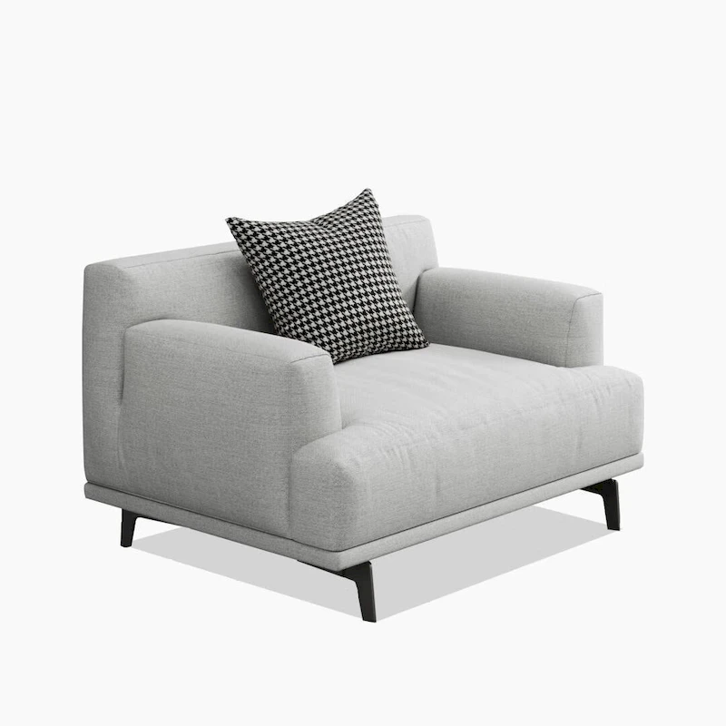 Square Arm Fabric Straight Sofa in Beige
