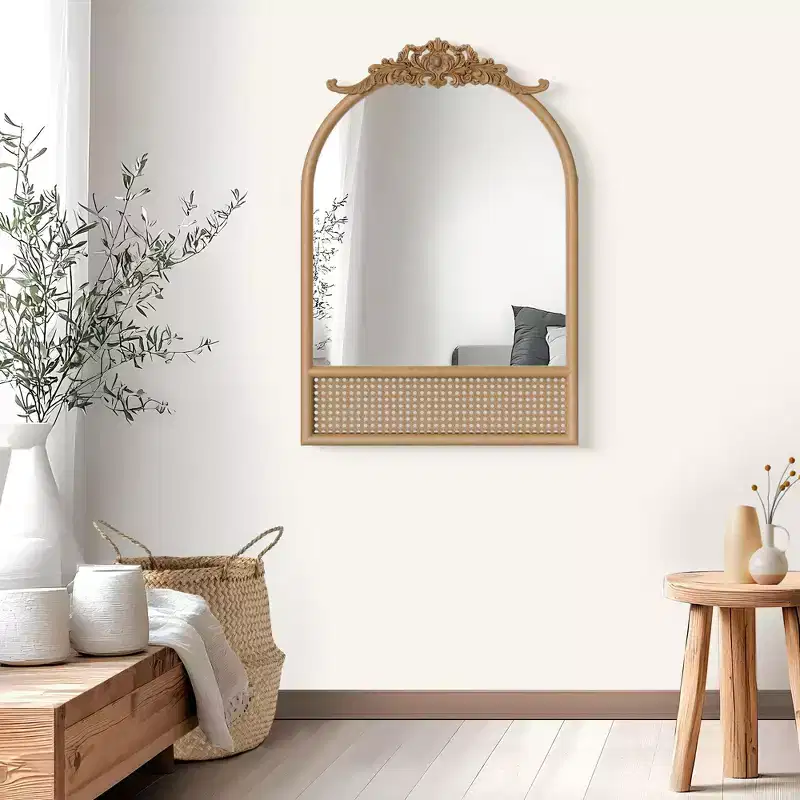 64*21 Ladder Arched Wood Framed Natural Color Full-Length Leaning Mirror