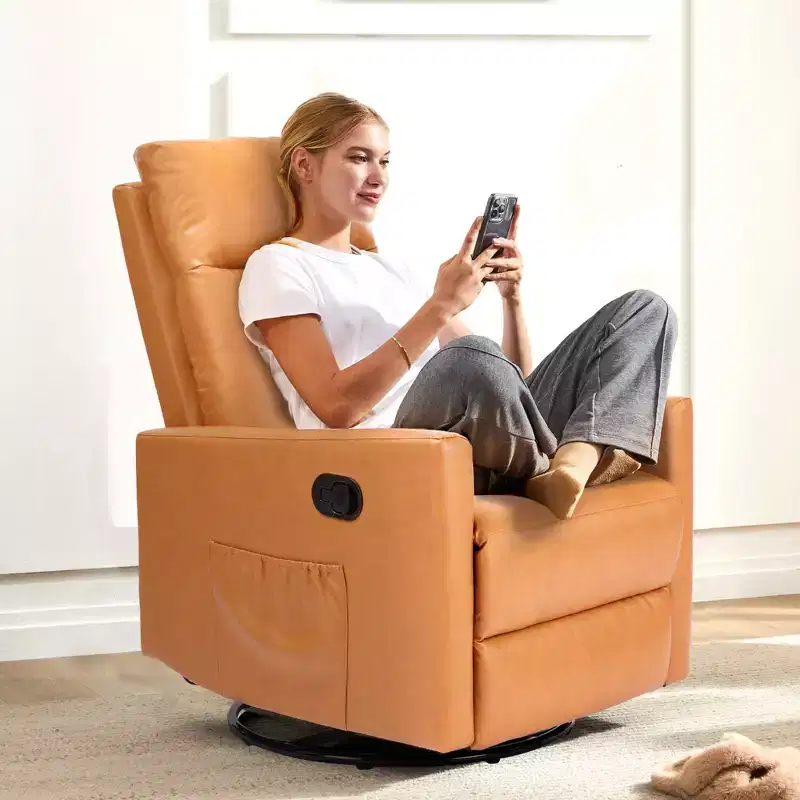 Zeus & Ruta Brown PU Leather 360 Swivel Recliner Chair with Extra Large Footrest & Adjustable Backrest