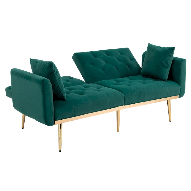 65.35 Velvet Futon Sofa Bed with Adjustable Backrest