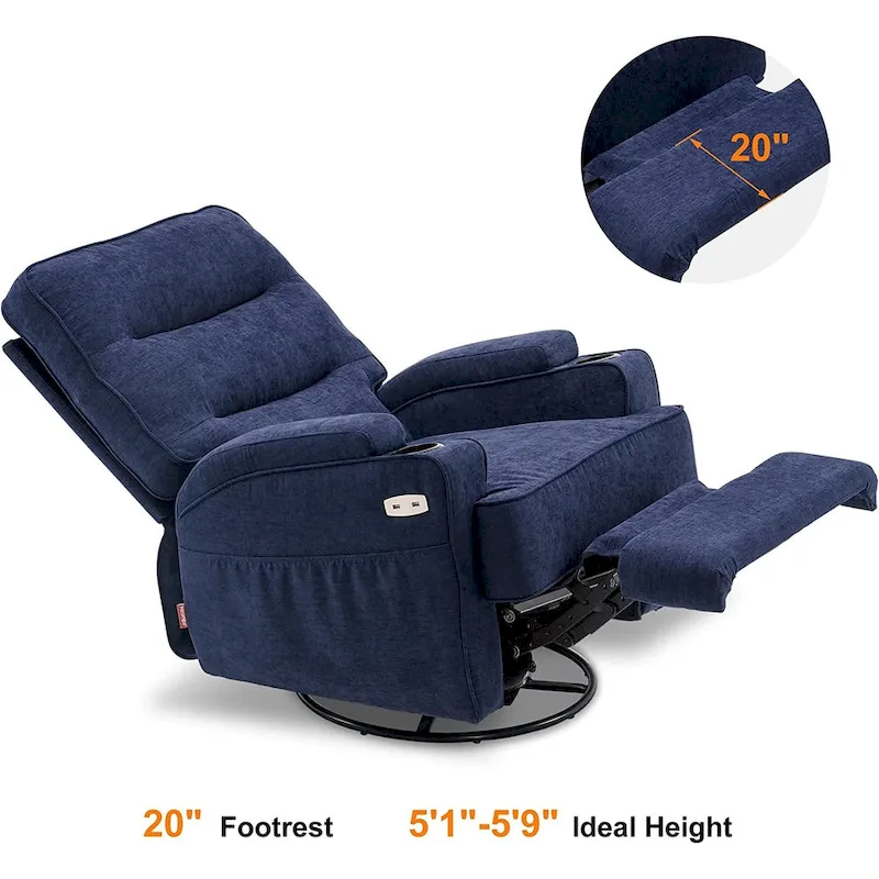 MCombo Electric Power Swivel Glider Recliner Chair with Heat and Massage, Fabric 7752