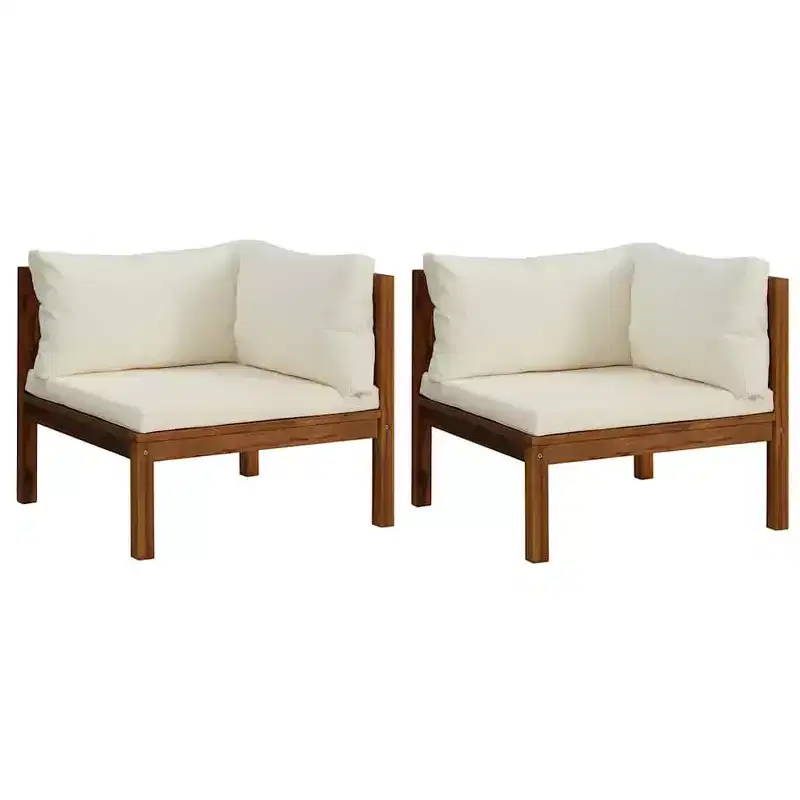 vidaXL Corner Sofas 2 pcs with Cream White Cushions Solid Acacia Wood - Cream White Corner Sofa (2 pcs)