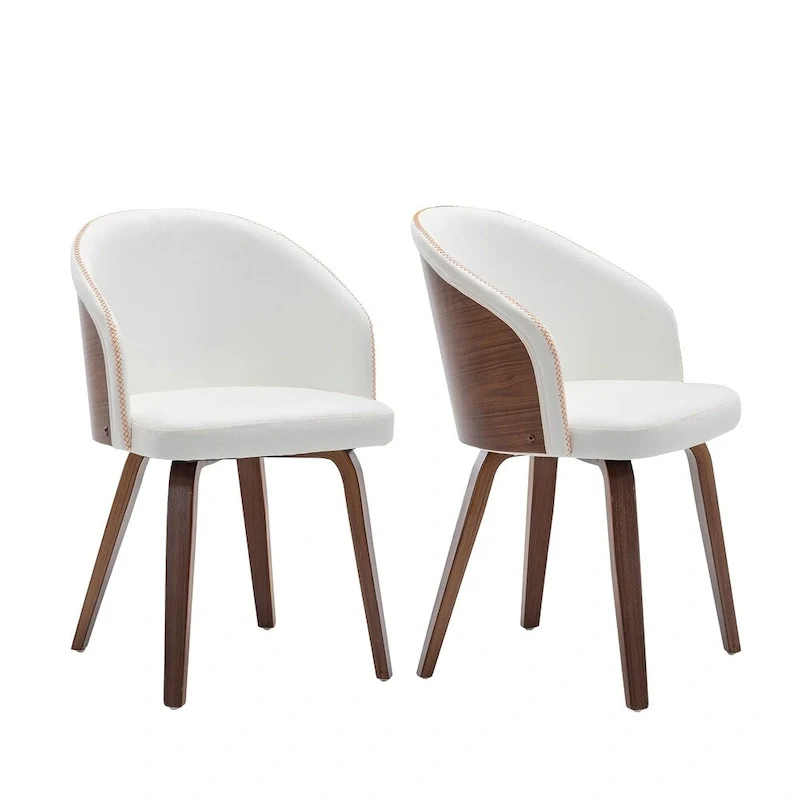 Maynau PU Leather & Wood Upholstered Dining Arm Chairs (Set 2)
