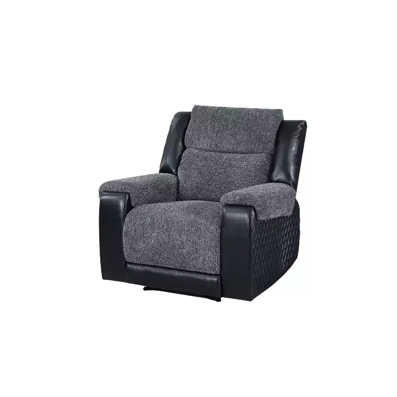 Grey and Black Two-Tone Fabric Recliner with Manual Recline and Console