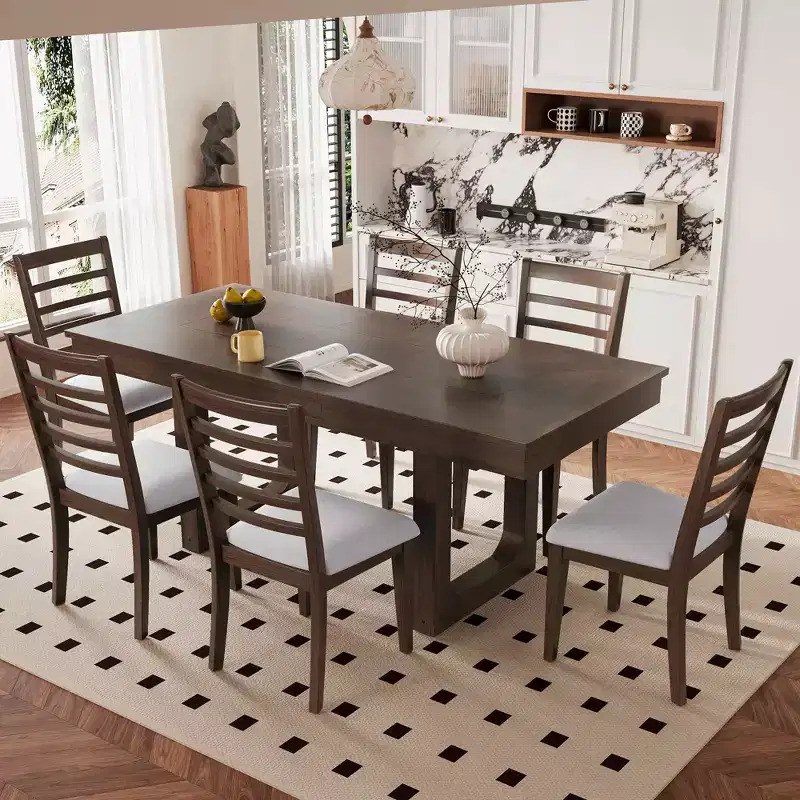 MAYEERTY 7-Piece Extendable Dining Set, 78 Rustic Table & 6 Chairs