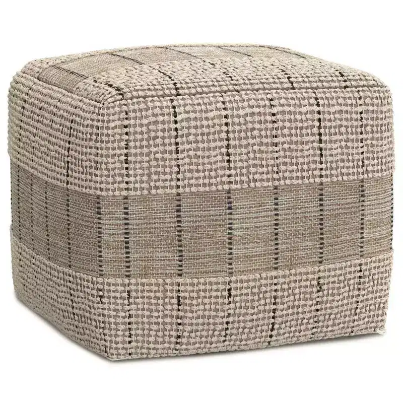 WyndenHall Billie Square Woven Pouf Gray: Contemporary Jute Upholstered Ottoman, Padded Seat, 18x18x14