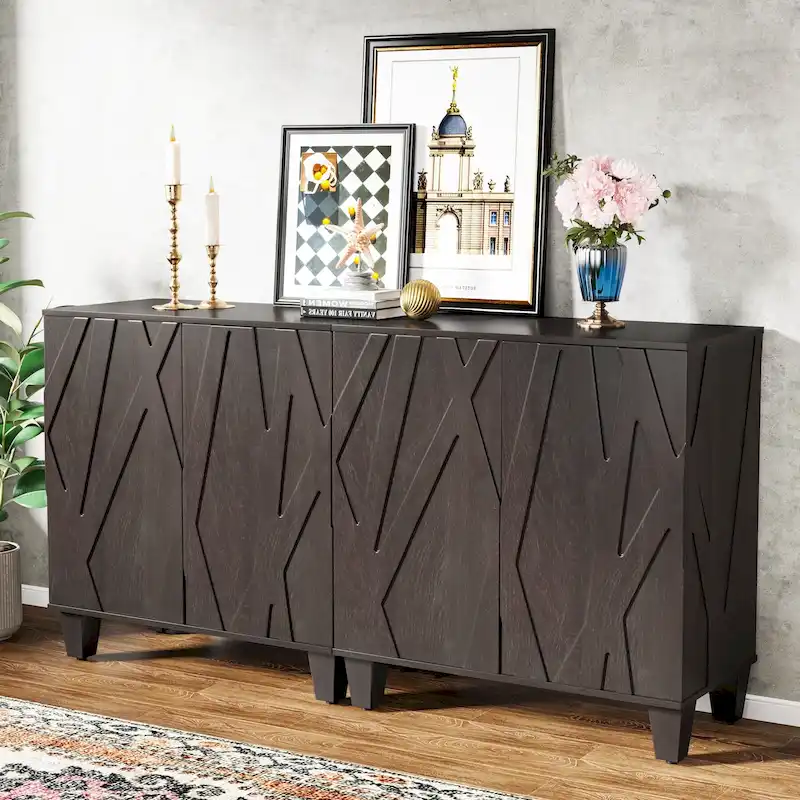 Large Vintage Sideboard Buffet Cabinet, Engineered Wood, 2-Door, Adjustable Shelves