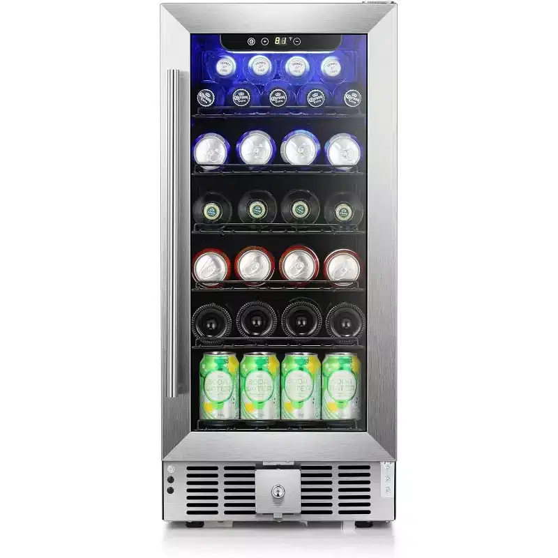 ZAFRO 2.9 CuFt Beverage Cooler, 115-Can, Quiet, Glass Door, Safety Lock, Stainless Handle