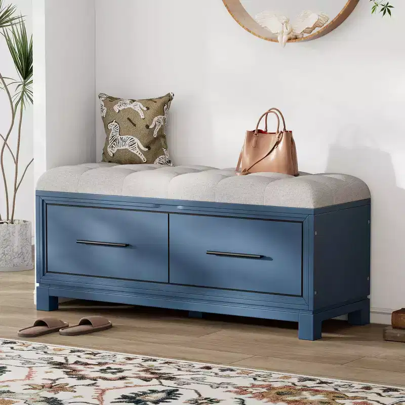 TUYOHW Shoe Bench with Removable Cushion, Entryway Bench with Hidden Storage for Living Room, Entryway and Hallways, Navy