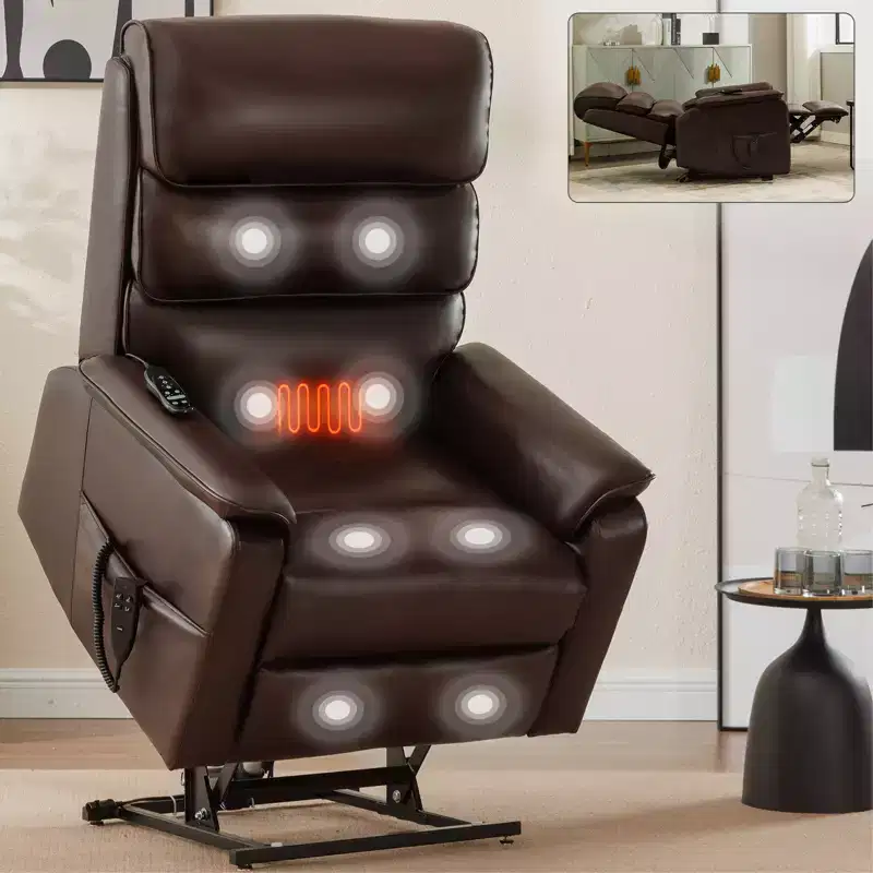 Metal Faux Leather Dual Motor Power Lift Recliner Chair with Heat and Massage 37.1