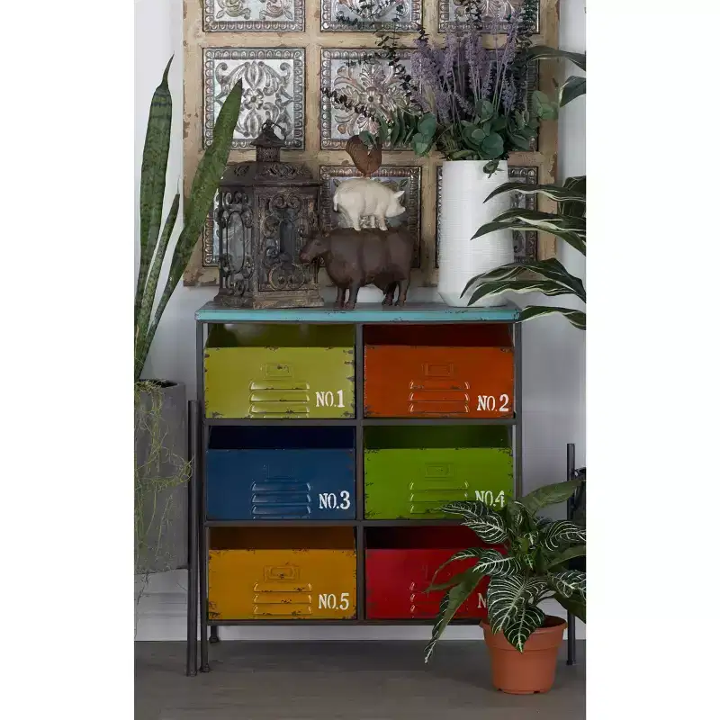 Industrial Metal Storage Unit - Olivia & May: 6-Drawer, Multicolor, Fully Assembled