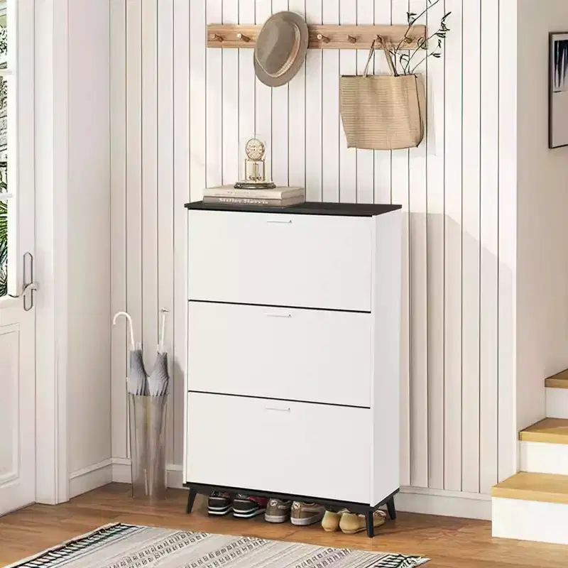 3 Flip Drawers Modern Shoe Storage Cabinet , Slim Wooden Shoe Organizer for Hallways, Closets, Apartments, Easy to Assemble
