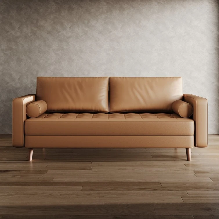 Stateside Upholstered Leather Square Arm Sofa Couch 70