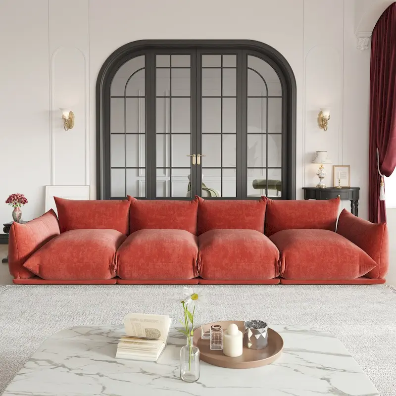 Mid-Century Modern Large 4 Seater Couch, Chenille Sectional Sofa 4 Seats Modular Couches with Thick Cushion