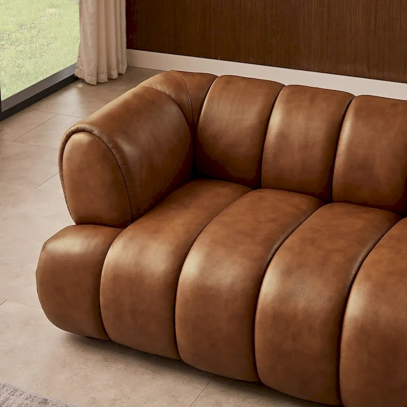 Rovan Mid-Century Modern Luxury Couch in Cognac Leather