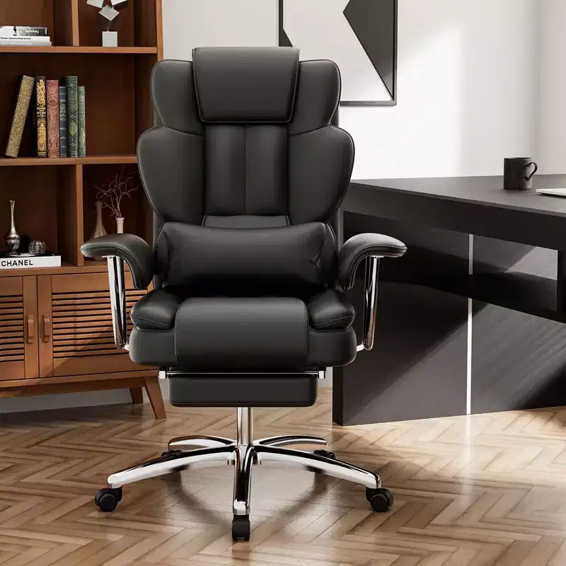Ora Maison Big and Tall Executive Office Chair, Leather High Back Ergonomic Desk Chair with Footrest, Black