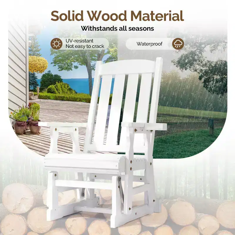 Karl Home | 32 in. Solid Wood Patio Glider Chair with Cup Holder