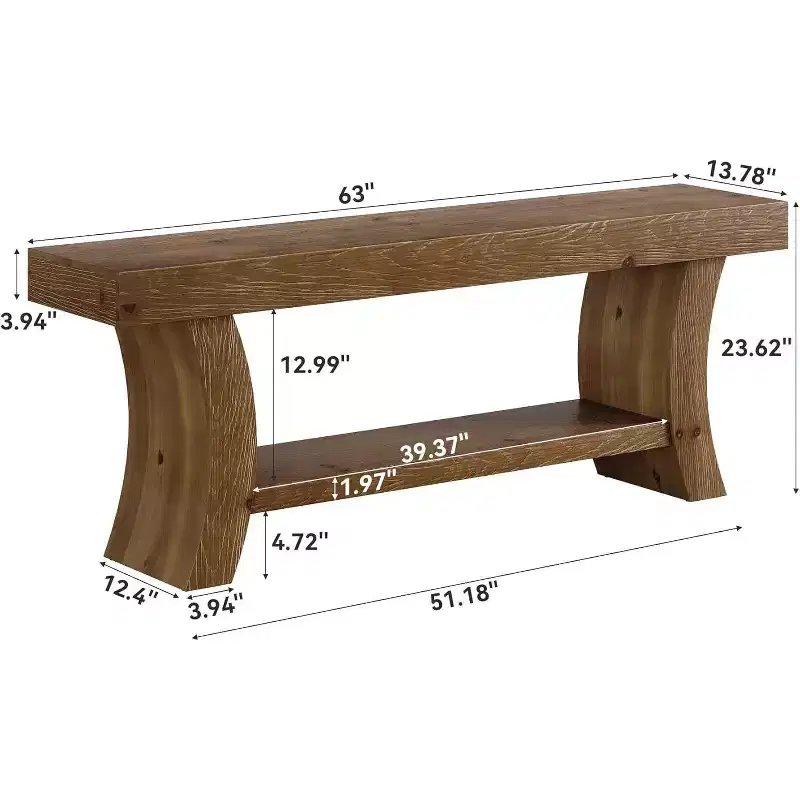 Lantine 63 Solid Wood Console Table, 2-Tier Farmhouse Sofa Table, Low TV Console for Living Room, Entryway, Hallway (Dark Brown)