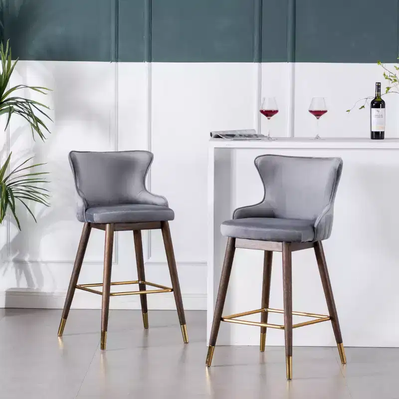 Roundhill Furniture Leland Fabric Upholstered Wingback Bar Stools, Gray, Set of 2