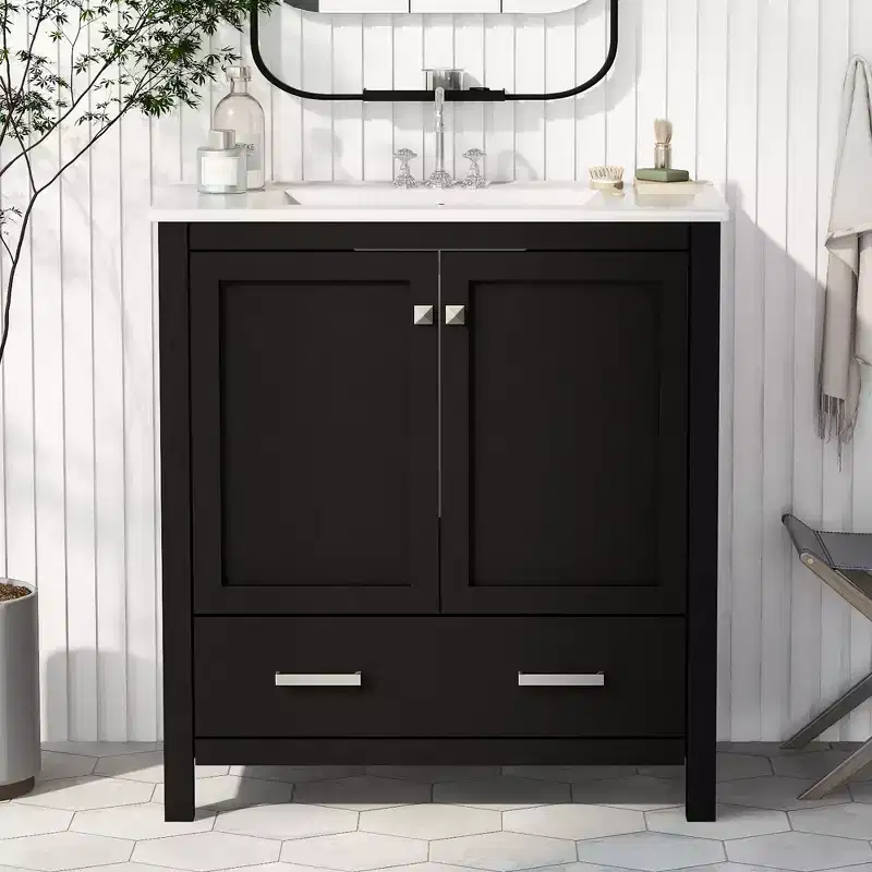 30 Bathroom Vanity with Single Sink, Combo Cabinet Undermount Sink, Bathroom Storage Cabinet with 2 Doors and a Drawer, Soft Closing