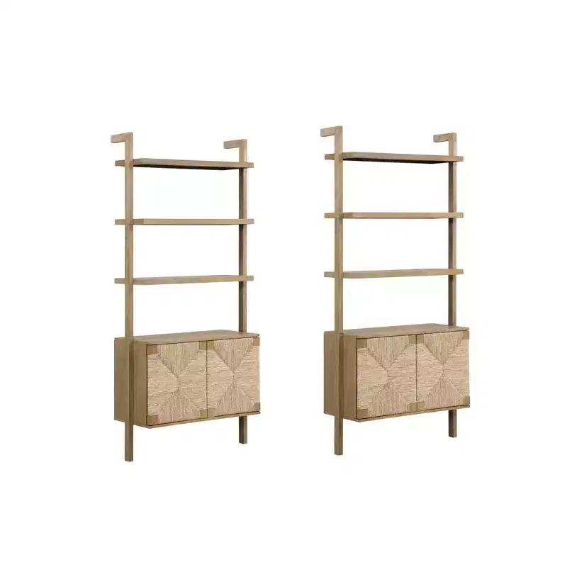 72" Nathan James Set of 2 Beacon Seagrass Bookshelf Light Brown