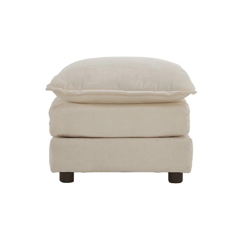 Beige Chenille Single Sofa with Ottoman and Double Cushion Seat