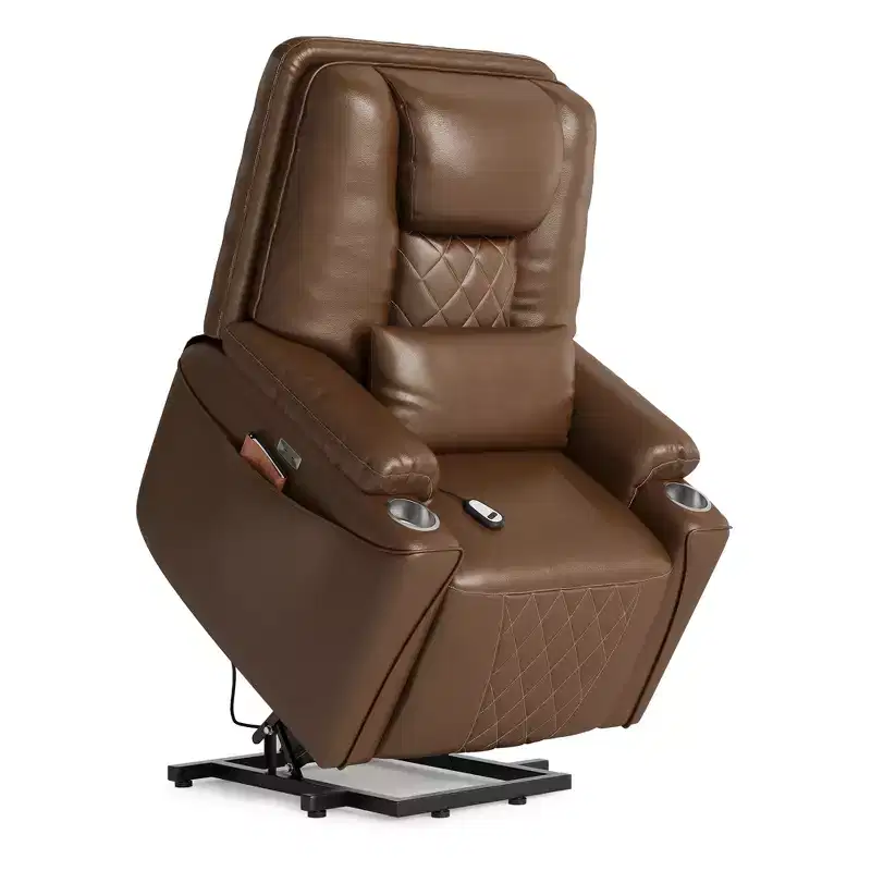 Lift Recliner Chair Sofa - PU Leather Reclining, 3 Adjustable Positions, Side Storage Pockets, Cup Holders, Power Lift Chair