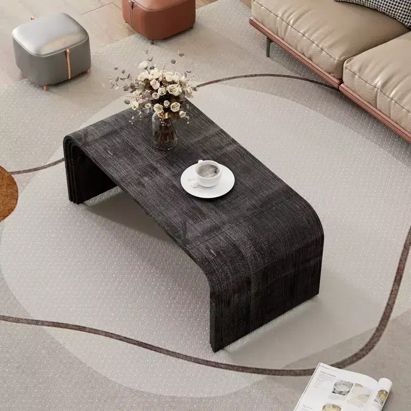 MAYEERTY Coffee Table with Curved Art Deco Design for Living Room or Dining Room Antique Black