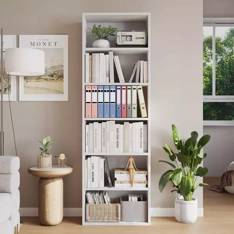 63.6 Tall Bookcase Dresser, 6 Shelf Standing Bookshelf, 6 Tier Open Shelf Wooden Bookcase, Floor Standing Display Storage Shelves