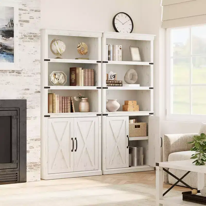5-Tier Bookcase with Cabinet Doors, 68.7