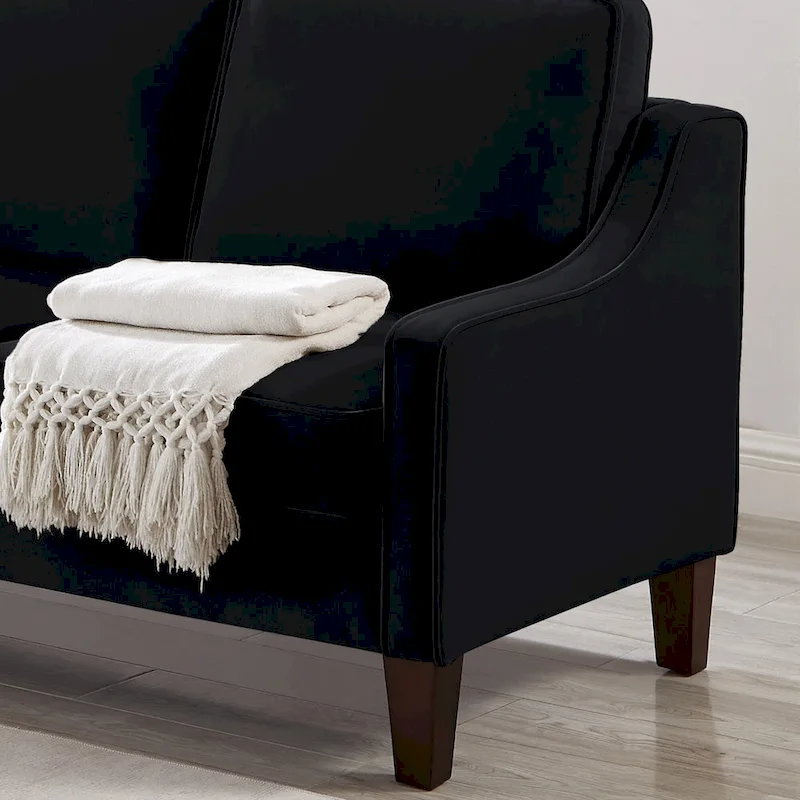 Modern 3-Seat Sofa Couch with Scooped Armrest and Wood Legs - 29.00 x 74.00 x 34.25