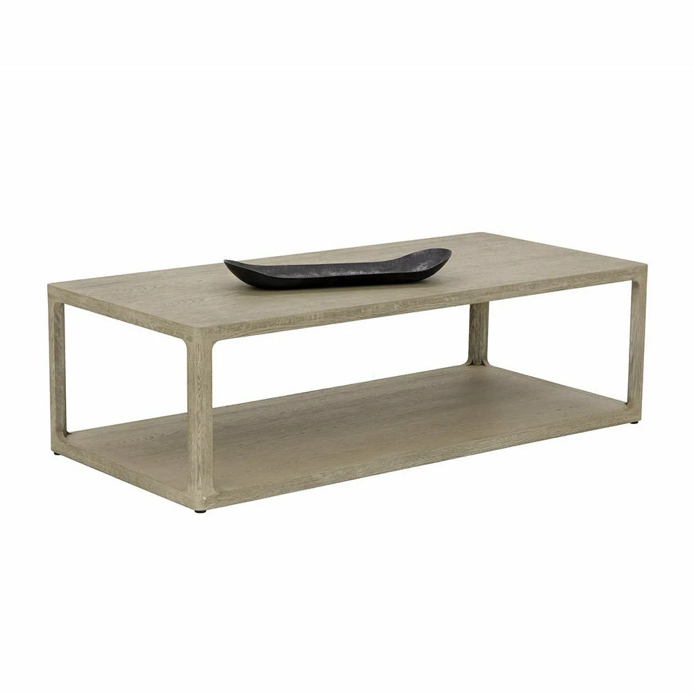 Contemporary Smoke Grey Oak Veneer Coffee Table with Lower Shelf & Clean-Line Frame for Living Room