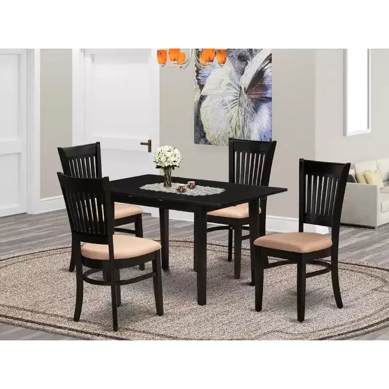 5-Piece Black Finish Solid Wood Top Rectangular Dining Room Set (Seats-4)