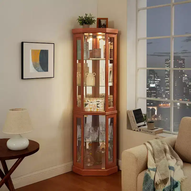 MAYEERTY Kitchen Corner Cabinet MDF+Wood Veneer Adjustable Shelves Space-Saving