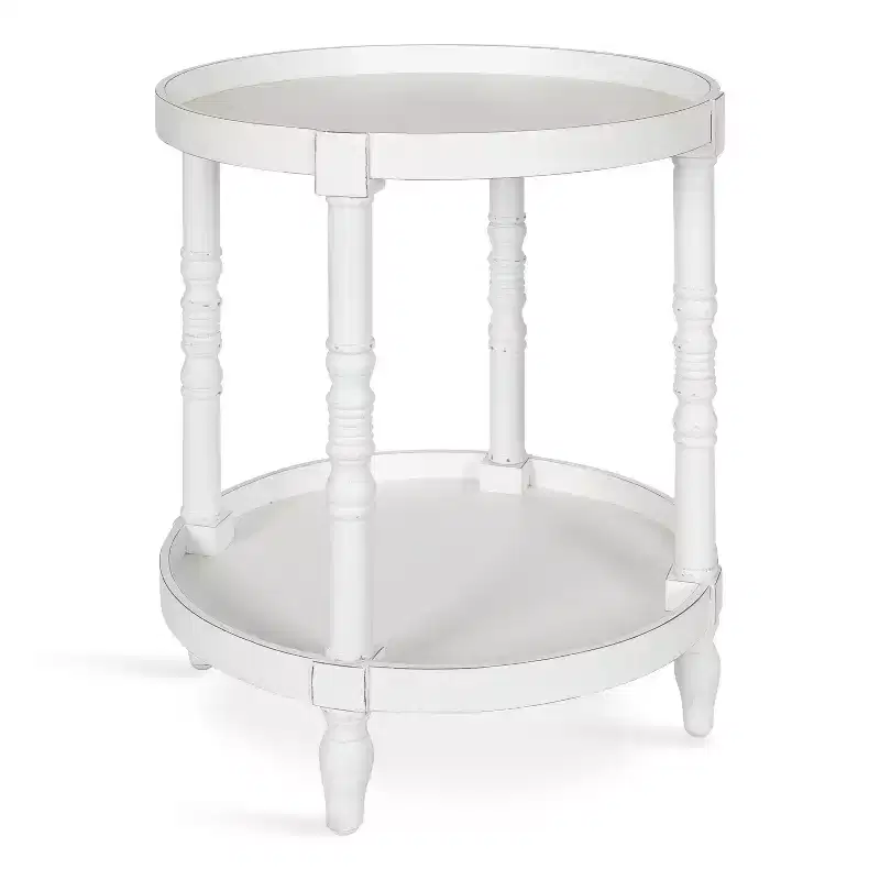 Round Wood Side Table with Shelf - Farmhouse Style