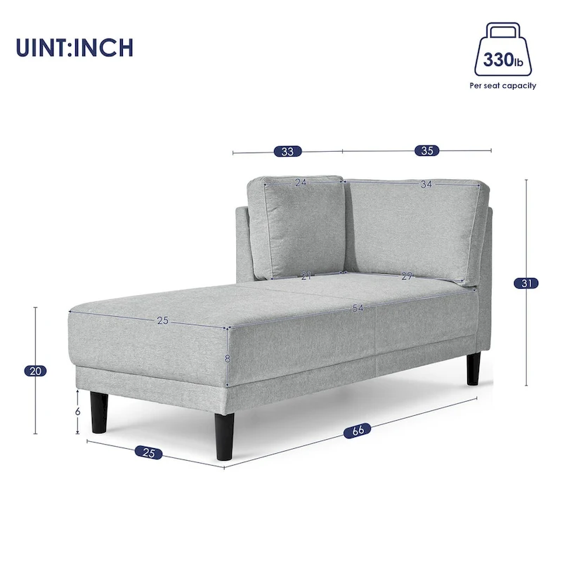 Mid-Century Modern Upholstered Chaise Lounge Sofa