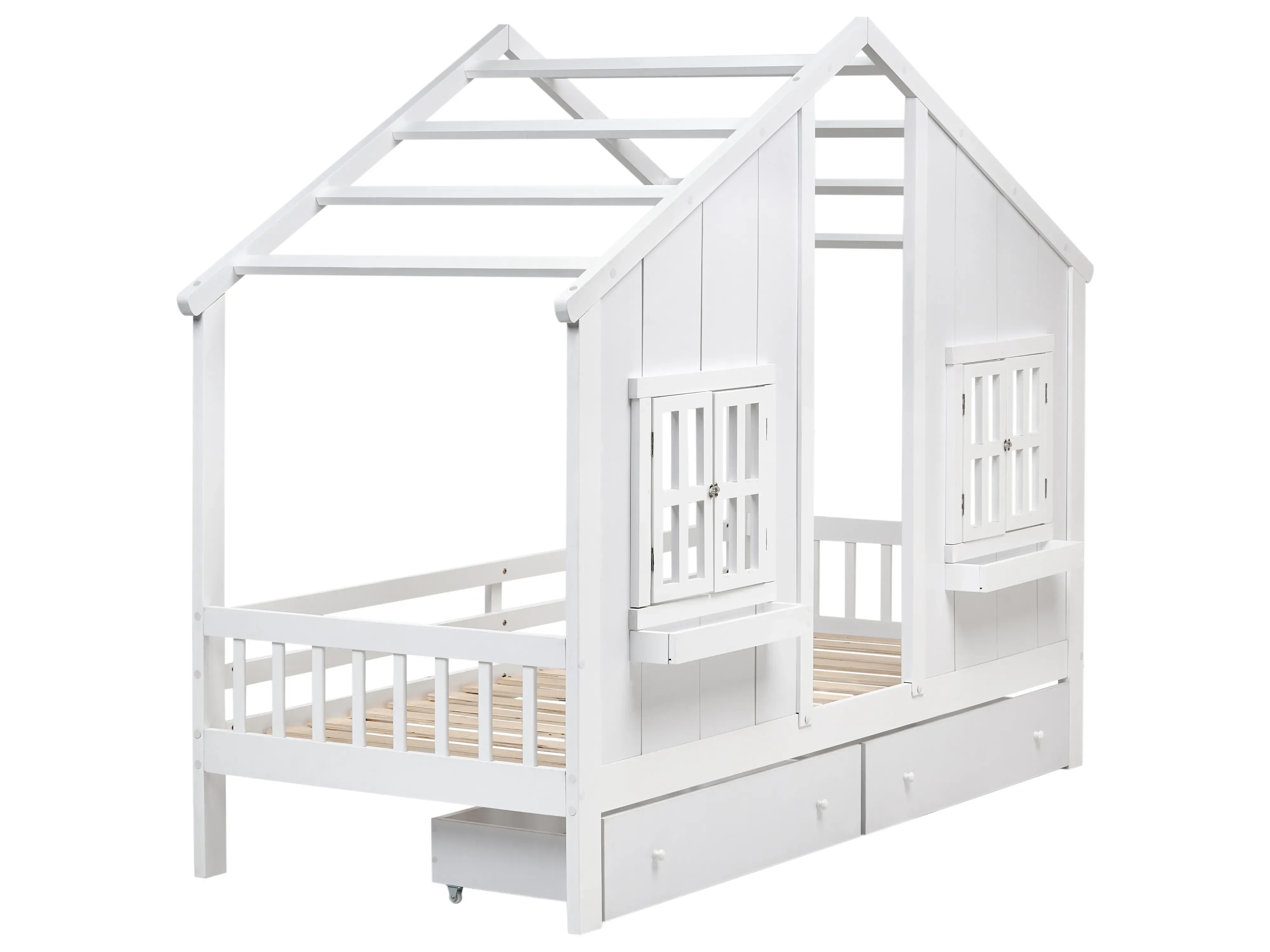 Letto per bambini con cassetti Casa Legno di pino 90 x 200 cm Bianco