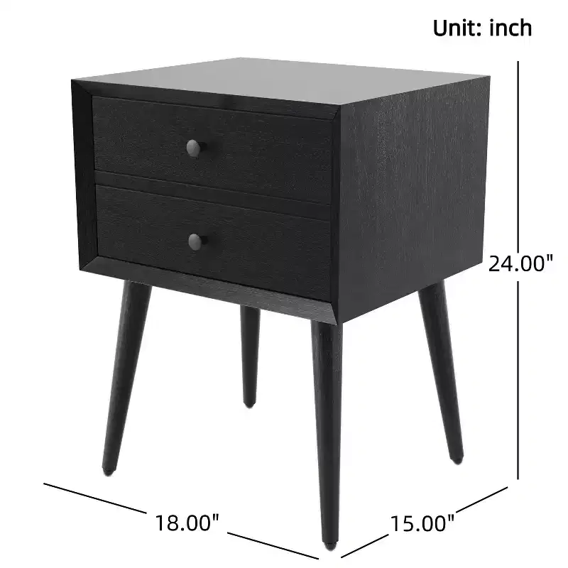 Caesar Mid-Century Modern Acacia Wood Nightstand with 2 Drawers