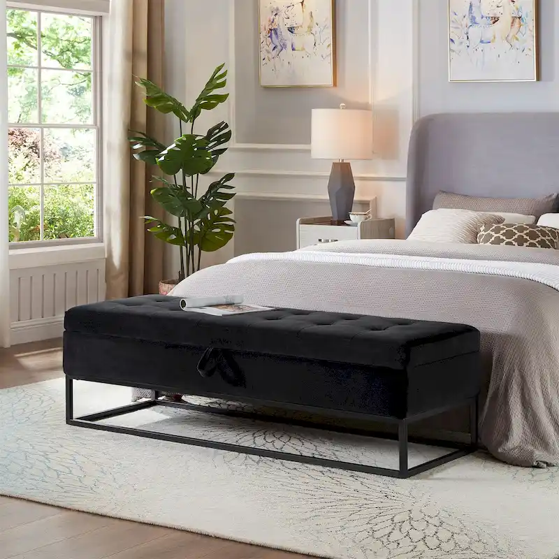 Metal Base Bed Bench with Storage