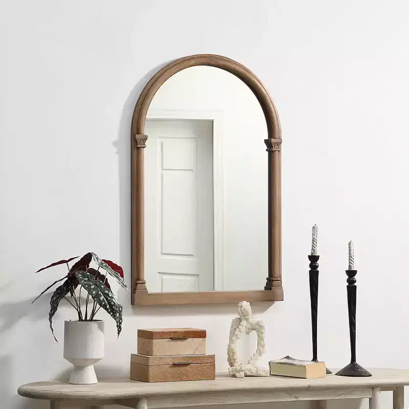 Traditional Arched Wood Wall Mirror Brown