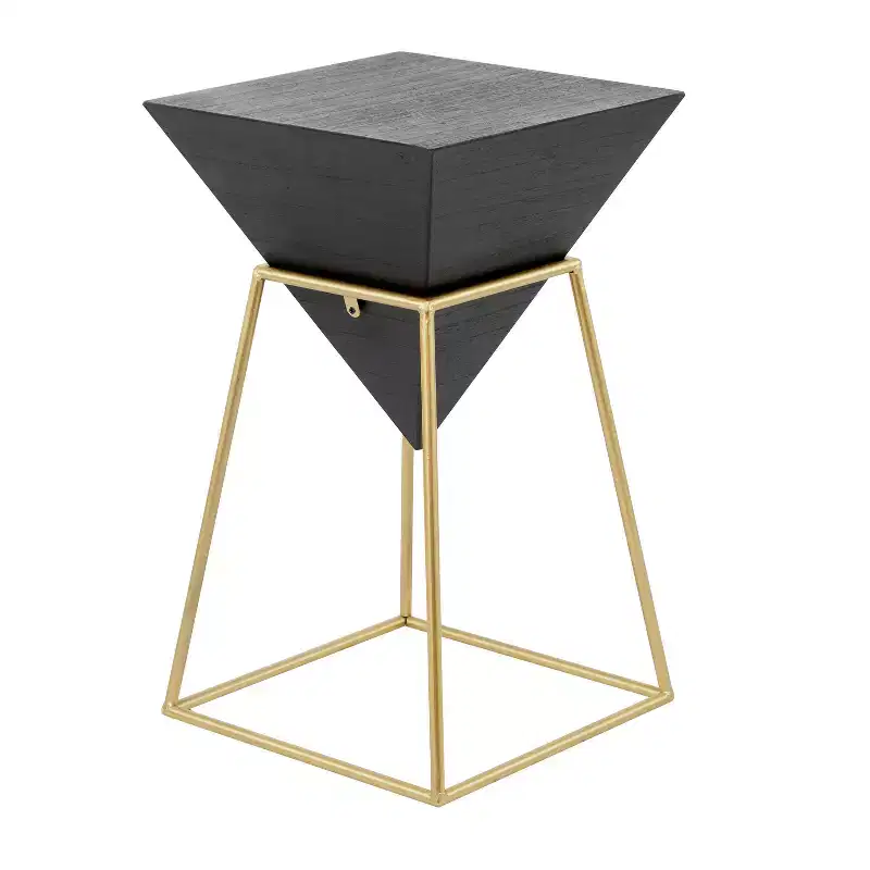 Modern Wood Accent Table Black - Olivia & May: Gold Frame, No Assembly, Metal & Wood Triangle Design