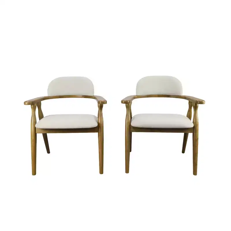 Cedric Farmhouse Rubberwood Upholstered Dining Chairs with Curved Backrest